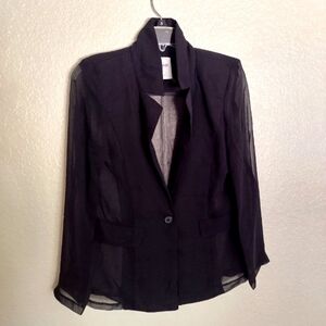 REPEAT sheer organza one buttoned black blazer sz M